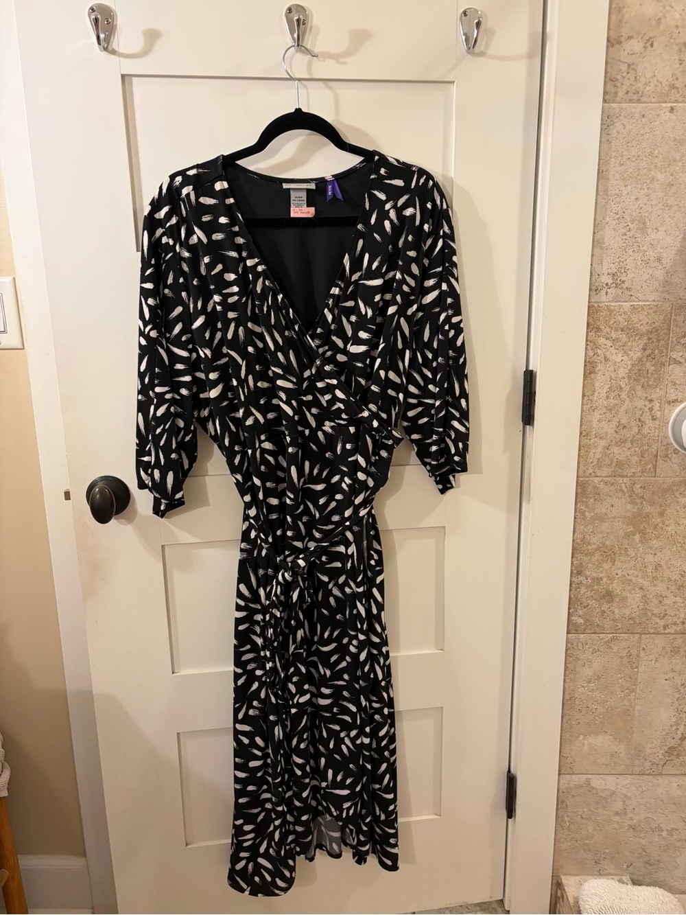 Catherines Black and White Surplice Print Midi Wrap Dress